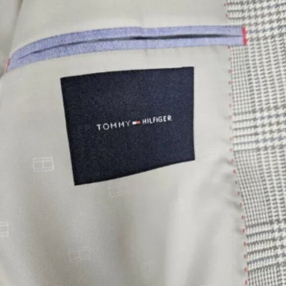 Tommy Hilfiger Mens Blazer 42R Gray Plaid Modern Sport Coat Suit Jacket Stretch - Picture 8 of 13